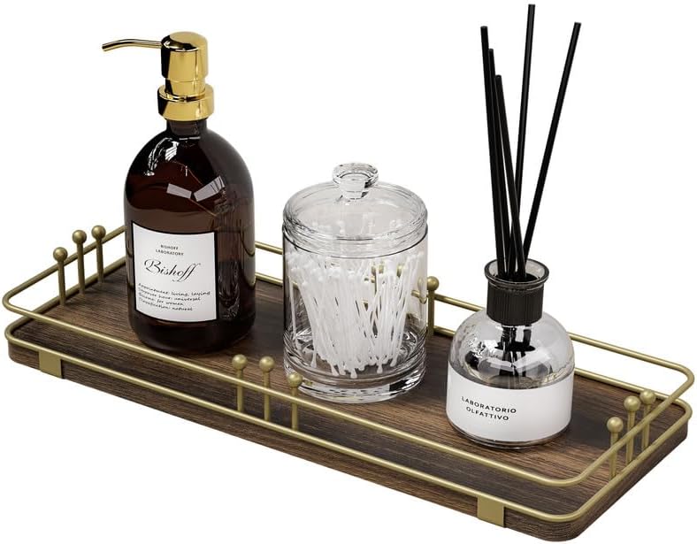 Bathroom Vanity Tray Countertop, Decor, 11.3"x 4.4" Brown-Gold by Unknown