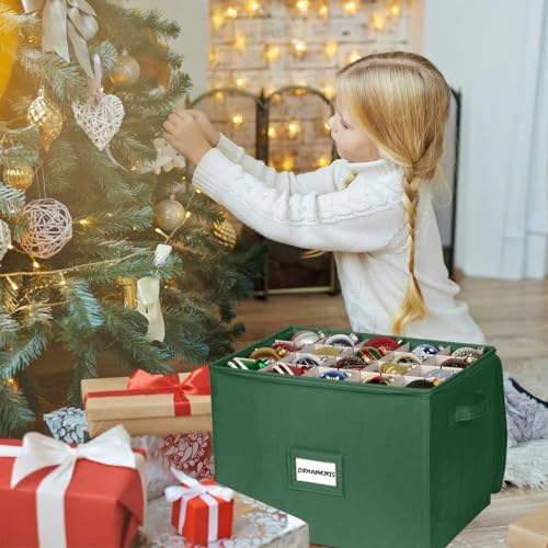 Christmas Ornament Storage Box - Large Christmas Decor Storage Containers that Store up to 80 Ornaments of 3 Inches - Durable Material To Protect And Store Holiday Ornaments Décor, Green - Image 2
