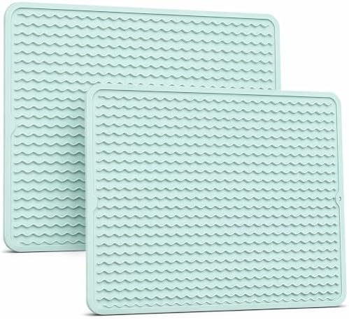 2 Pack Silicone Dish Drying Mat for Kitchen Counter Shower Caddy Rack Waterproof Trivets Placemats Meal Prep Essentials for Women Espresso Machine Station Appliances 28" x 20" Green by AOTASO