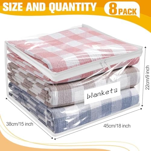 Plastic Storage Bags with Easy-Glide Zipper, Pack of 8, Durable Clear Vinyl Zippered Storage Bags for Clothes Sweaters Comforters Blankets Sheets Bedding (18 x 15 x 9 Inch, Transparent White) - Image 3