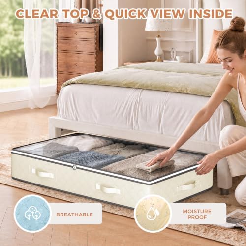 Budding Joy 4 Pack Under Bed Storage Containers with Clear Lids, Beige - Image 6