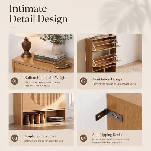 Shoe Cabinet with 2 Flip Drawers, Narrow Shoe Storage Cabinet for Entryway - Image 5