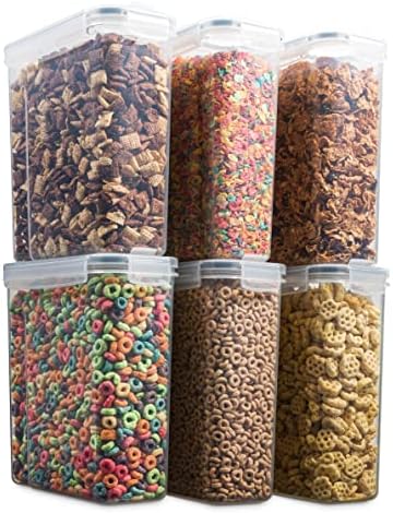 6 Pack Airtight Cereal Food Storage Container - BPA Free Plastic Kitchen and Pantry Organization Canisters for, Dry Pet Food, Flour, Sugar, Rice, Nuts, Snacks & More (135.5 Oz) Labels & Chalk Marker - Image 2