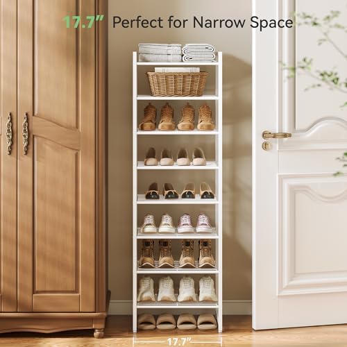 Nunsino Narrow Shoe Rack, 8-Tier Metal Shoe Organizer,Tall Shoe Shelf with Anti-Tip Strap, Max Holds 18 Pairs,Space Saving for Closet,Entryway,White - Image 3