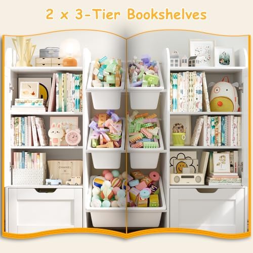 66" W Toy Organizer with 10 Toy Bins, Wooden Kids Bookshelf and Toy Storage - Image 5