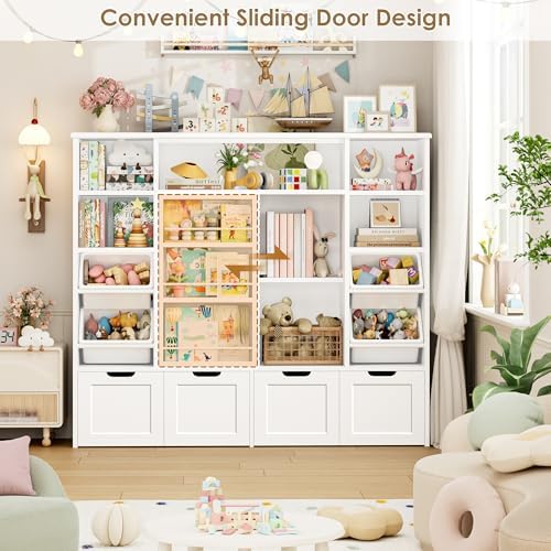 FINETONES Toy Storage with Sliding Bookshelf, Toy Organizer with 4 Bins - Image 5