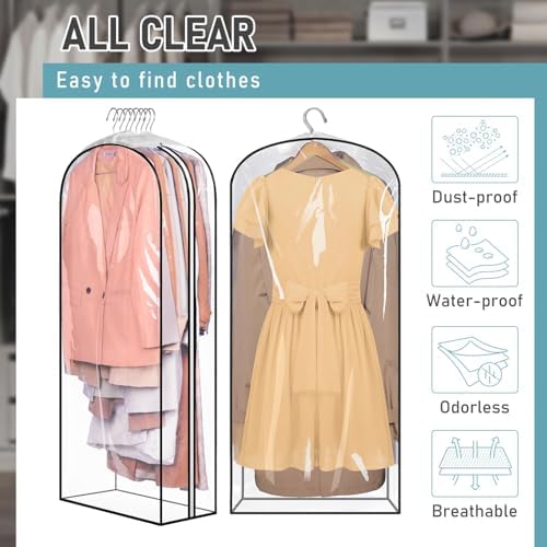 MISSLO 10" Gusseted All Clear Garment Bags for Hanging Clothes 50" Dress Bags for Closet Storage Coat Protectors for Suits, Gowns, 3 Packs - Image 5