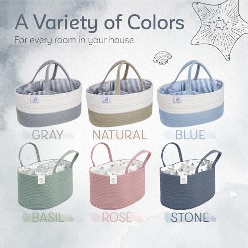KiddyCare Diaper Caddy Organizer Basket for Nursery Storage Organizer Cart Baby Basket for Diaper Holder, Baby Basket Gift for Boy/Girl Basket with Dividers Stone Large - Image 7