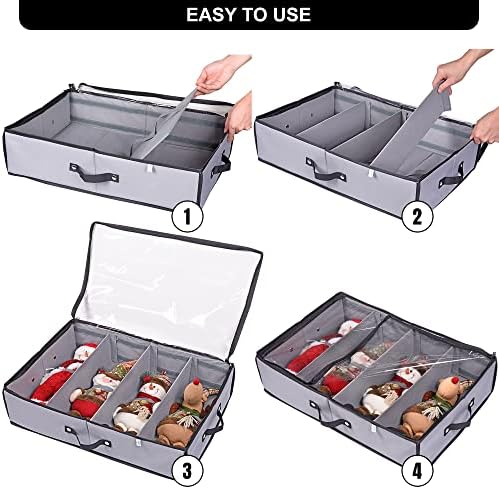 ProPik 2 Pack Christmas Figures Storage Box | Each Holds 4 Holiday Figurines up to 16” | Adjustable Nutcracker Decor Ornament Storage Container | Xmas Decorations Accessories Boxes (Gray) - Image 3