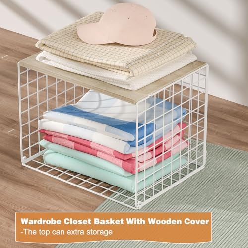 Extra-Long Closet Organizers and Storage with Top Board, 3 Pack Stackable Closet Shelf Organizer, Double Storage Design, Clothes Storage Cube/Bin/Basket for Wardrobe, Space-Saving, White,Sturdy,Metal - Image 7