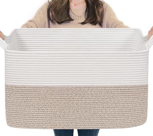 Goodpick 75L Extra Large Woven Blanket Basket, 22" x 17" x 12", Light Brown by Goodpick