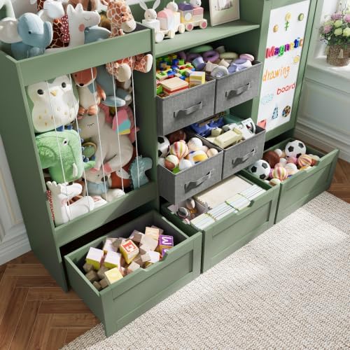 61" W Toy Storage Organizer, Wooden Kids Bookshelf, Drawing Board - Image 4
