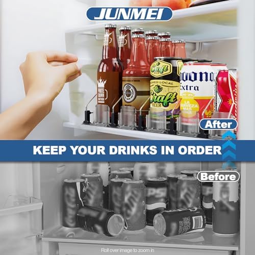 Drink Organizer for Fridge,12oz - Soda Can Dispenser for Refrigerator,Width Adjustable,Automatic Pusher Glide (White 10" D, 1ROW) - Image 4