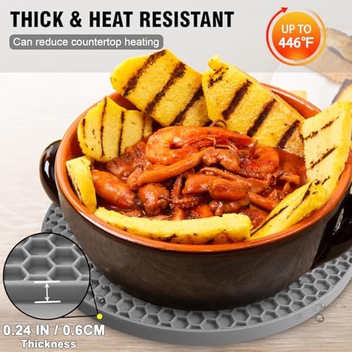 Walfos Silicone Trivet Mats - 4 Heat Resistant Pot Holders, Multipurpose Non-Slip Hot Pads for Kitchen Potholders, Hot Dishers, Jar Opener, Spoon Holder, Food Grade Silicone & BPA Free (Nordic Grey) - Image 4