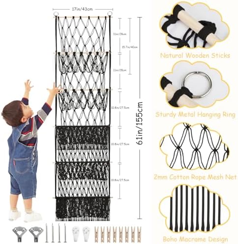 5 Tier Stuffed Animal Storage Net, 17x61'' Large Plushie Net, Black - Image 2