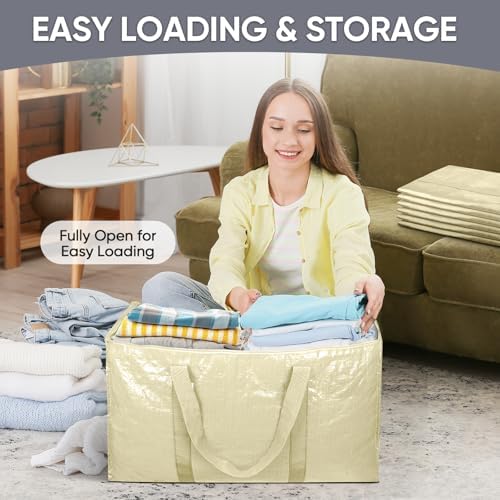 TICONN 2 Pack Extra Large Moving Bags Heavy Duty with Zippers & Carrying Handles, Durable Storage Bags Moving Boxes for Closet Organizers and Storage (2 Pack, Cream) - Image 7