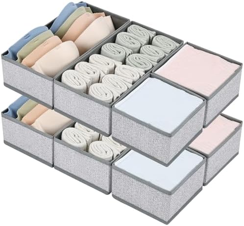DIMJ Drawer Organizer Clothes Set of 8, Foldable Closet Drawer Bins, Underwear Drawer Organizer, Fabric Drawer Dividers for Baby Clothes, Socks, Belt, Tie (Blended) by DiMJ