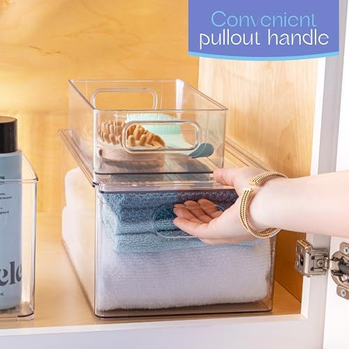 primebox Plastic Clear Stackable Storage Bins with Lids. Great for Pantry or Kitchen Organization. Fridge Organization Containers. Cabinet, Bathroom Organizer. 4 Pack - Image 2