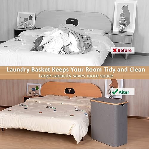 IEGrow Laundry Hamper with Lid,160L Laundry Basket with 3 Mesh Bags,Grey - Image 4