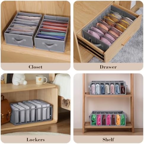 Zilink Upgraded Underwear Drawer Organizer Sock Organizer, Grey, 3 Pack - Image 3