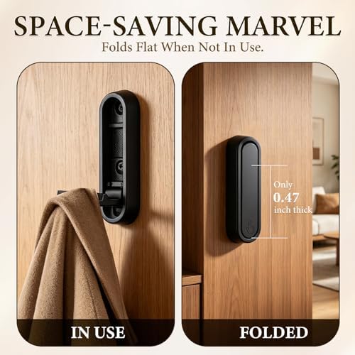 Folding Wall Hooks, 4 Pack Black Heavy Duty Coat Hooks, Screw Mounted - Image 4