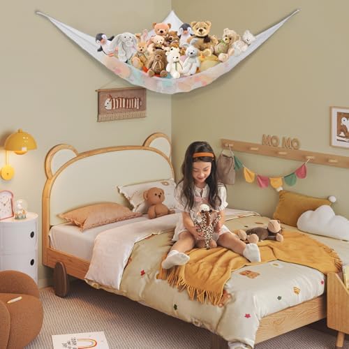 Stuffed Animal Net Hammock Corner Large Toy Storage Organizer Holder Plushies Stuffy Storage Hammock for Kids Baby Nursery Bedroom Playroom Home Wall Room Decor (White) - Image 6