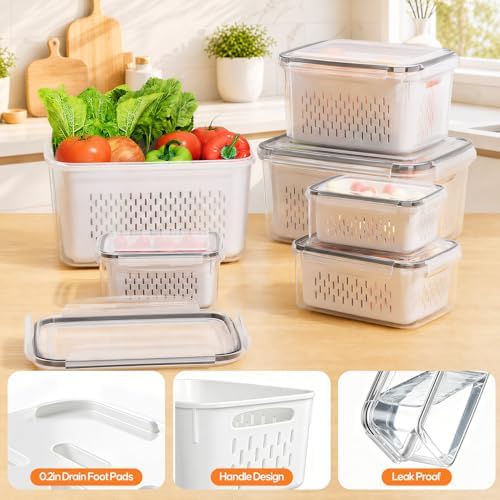 JSCARES Fruit Storage Containers for Fridge with Removable Colander, 6 Pack - Image 6