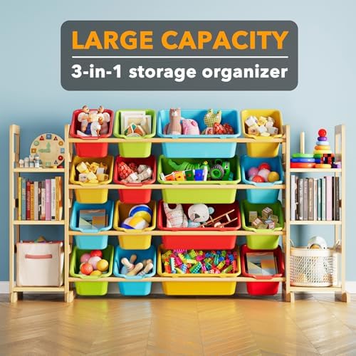 SpaceAid Toy Storage Organizer with 6 Shelves and 16 Bins, Toy Organizers Storage Bookshelf, Kids Bin Shelf Toys Box Bookcase for Bedroom Playroom Organization Room Decor, Multi-Colored - Image 3