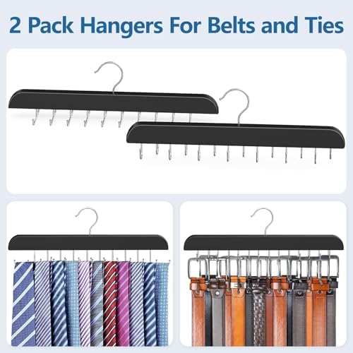 2 Pack Tie Rack & Belt Hanger for Closet Organization, Wooden Tie Organizer - Image 3