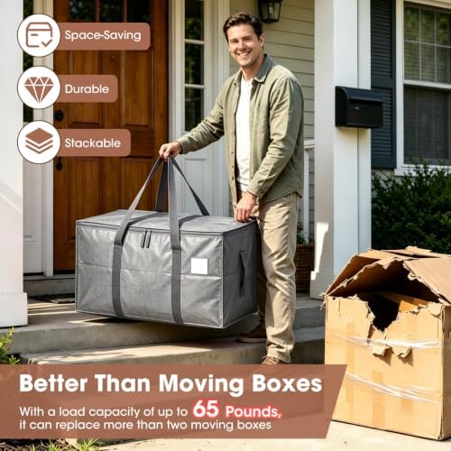 6Pcs Heavy Duty Extra Large Moving Bags Gray Storage Totes Fold Flat - Image 2