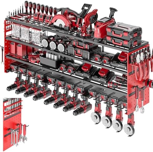 52" Metal Power Tool Organizer Wall Mount,4 Tier,Red by ODSNANIE