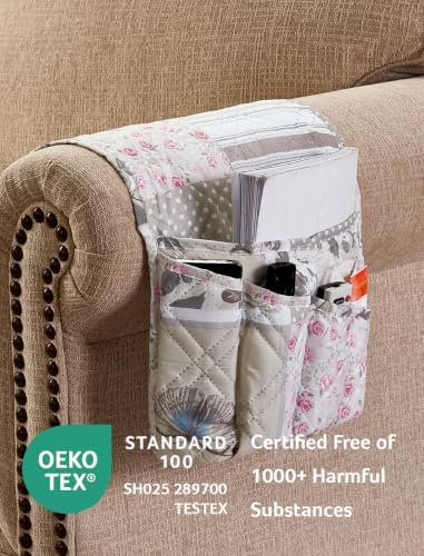 Brilliant Sunshine Grey Cupid & Pink Rose Couch Armrest Organizer, 35"×13" - Image 2