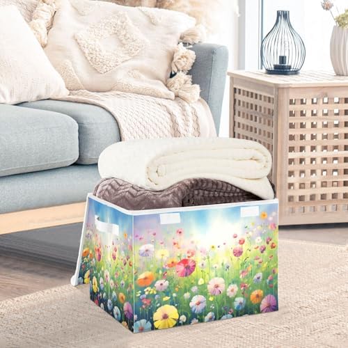 Colorful Flowers Storage Bins with Lids and Carrying Handle,Foldable Storage Boxes Organizer Containers Baskets Cube with Cover for Home Bedroom Closet Office - Image 5