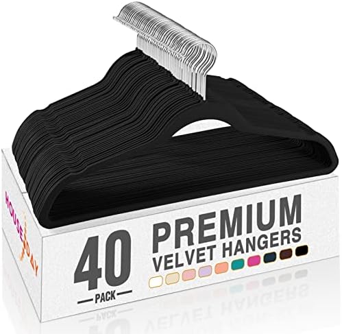 HOUSE DAY Black Velvet Hangers 40 Pack, Non Slip Clothes Felt Hanger by HOUSEDAY