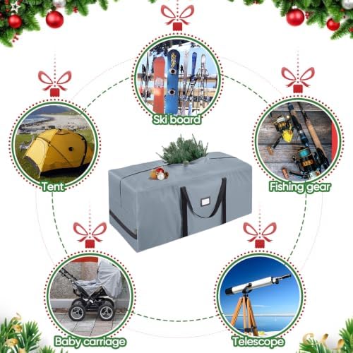 BALEINE 9 ft Christmas Tree Storage Bag, Heavy Duty 900D Oxford Fabric with Reinforced Handles and Dual Zippers Wide Opening, Extra Large Storage Container for Trees (Grey) - Image 6