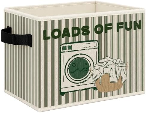 Funny Laundry Basket Foldable Storage Bins Box with Handles, Loads of Fun Retro Green Striped Collapsible Toys Books Clothes Organizer Basket for Bathroom Laundry Room Washroom by Mcehtle