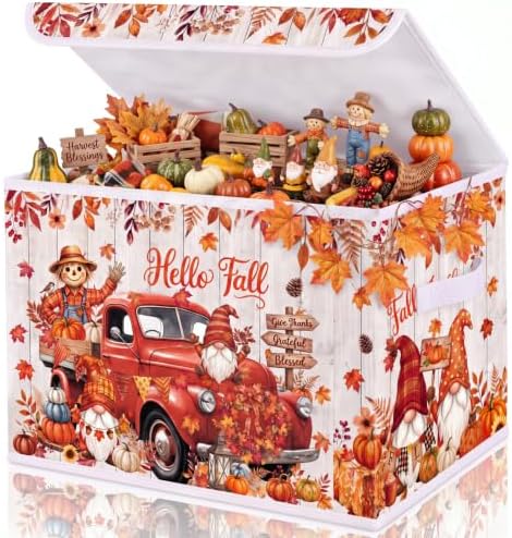 Briwooody Fall Storage Bin with Lid and Carrying Handle Gnome Storage Box by Briwooody