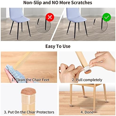 Ezprotekt 24 Pcs Small Clear Square Chair Leg Floor Protectors for Hardwood Floors, Silicone Felt Furniture Pads, Table Chair Leg Cups Covers, Bar Stool Leg Protectors Caps (S Fit: 3/5" to 7/10") - Image 3