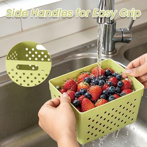 Set of 3 Fruit Storage Containers for Fridge with Removable Colander and Handle Lid, 4.6qt|2.5qt|1qt Dishwasher Microwave Safe, Keep Berry Fresh Longer (Light Green) - Image 5