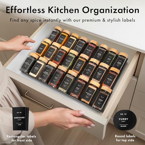 EDELHAUS Glass Spice Jars with Label, 24x Bamboo Wooden Lids - Black Labels - Image 3