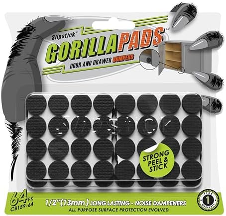 Slipstick GorillaBumperPads Premium 1/2” Rounds Adhesive Non Slip Pads/Bumpers (64 Gripper Dots) Perfect Grips for Small Items/Décor, Cabinet Stoppers, Drawer/Door Bumpers, Glass/Picture Frame Pads by Slipstick
