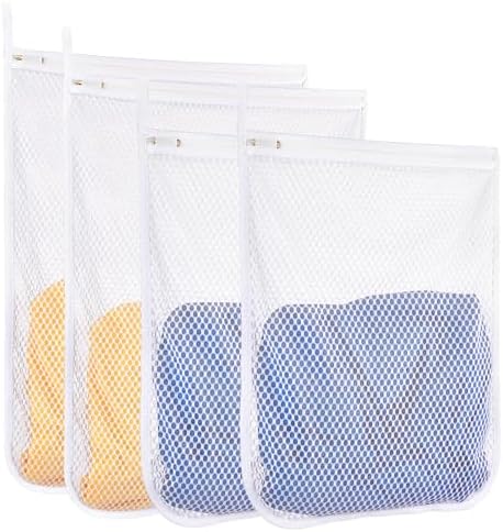 Honeycomb Mesh Laundry Bags 4 Pack (2L+2M), Durable Washing Bags with Auto-Lock Zippers, Heavy Duty Mesh Wash Bags for Delicates, Lingerie, Bra, Sock, Travel Storage Organizer by RoomyRoc