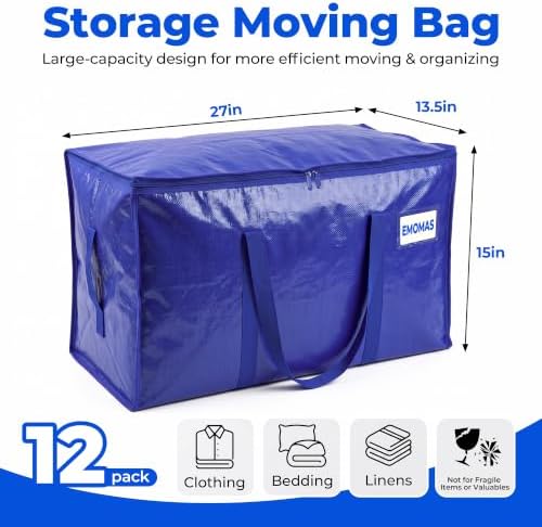 12 Pack Heavy Duty Moving Bags, Extra Large with Handles, Royal Blue - Image 2