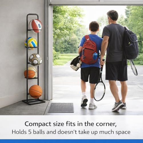 Vertical Ball Rack -basketball rack- Durable Carbon Steel Storage for Basketball, Soccer, Volleyball, and More - Easy to Assemble, Waterproof, Sturdy - 56.7" H - Image 4