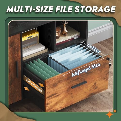 DEVAISE Printer Stand with Storage, Mobile Wood File Cabinet, Rustic Brown - Image 4