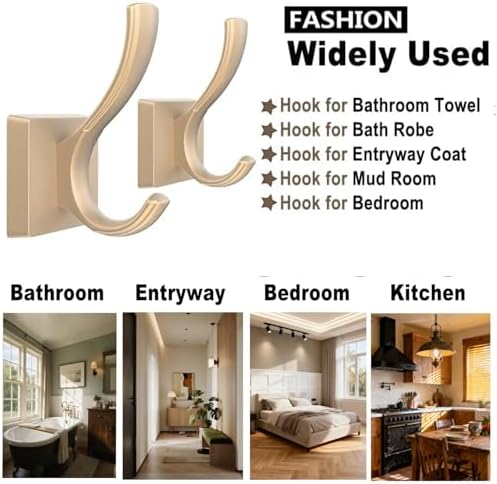 TOFIIGREM Gold Hooks for Wall, Heavy Duty Thick Aluminum Alloy Entry Coat Hooks for Hanging Key Robe Hat Backpack, Wall Mount Holder Bathroom Kitchen Garage(4 Pack, Gold) - Image 2