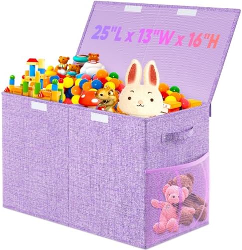 Large Toy Storage Box with Lid, Dividers, Collapsible Kids Toy Chest Purple by Rocamdo