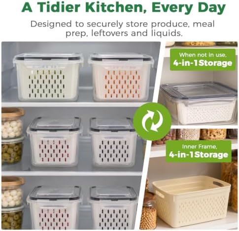 Fruit Storage Containers for Fridge: 5 Pcs with Removable Colander - Image 6