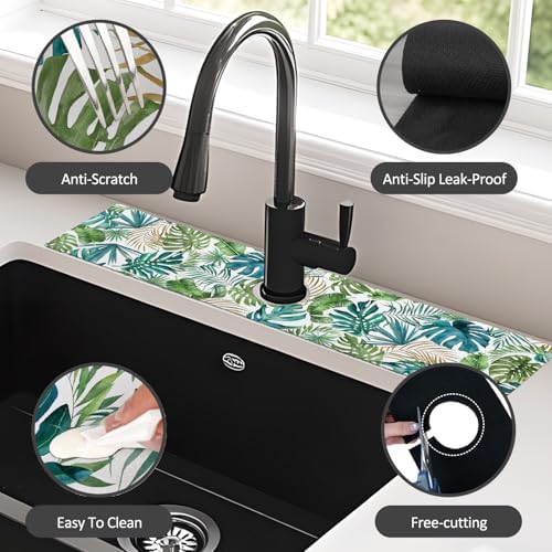 24" X 5.5" Kitchen Sink Splash Guard Faucet Mat Leaf Super Absorbent Fast Drying Faucet Guard & Draining Mat Sink Splash Guard Behind Faucet for Kitchen, Bathroom - Image 4