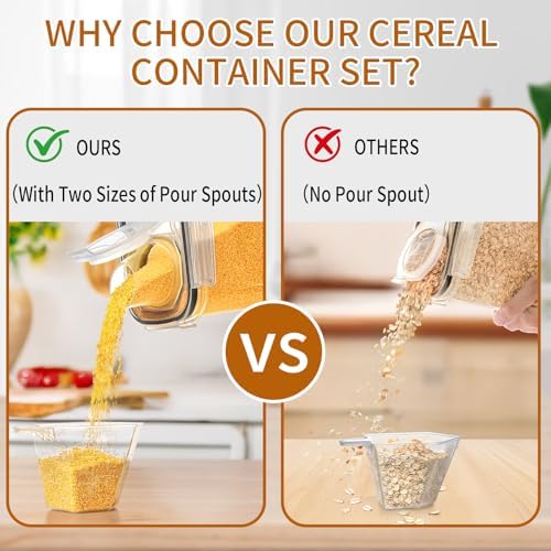 Cereal Containers Storage Set (4L / 135.2oz), 4PCS Airtight Food Storage Containers with Lids, Cereal Dispensers for Kitchen Pantry Organization and Storage with Pour Spout, 20 Labels, Marker - Image 6